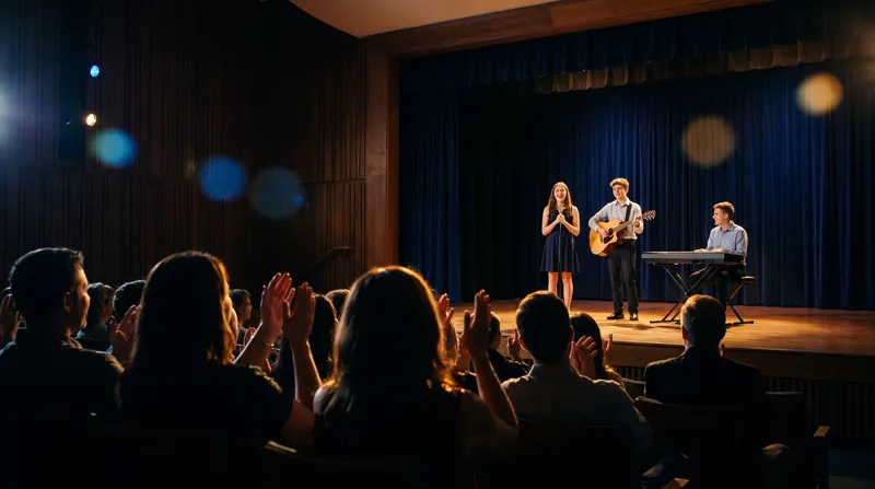 Musicisti sul palco e pubblico in sala